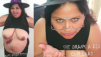 Big Tits And Belly Get Messy With Cum In Halloween Video