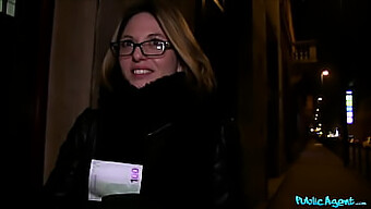 A French Beauty With Glasses Gets Drilled Outdoors On A Staircase