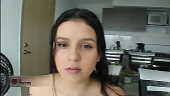 Latina Stepsister'S Natural Tits And Shaved Pussy Get Filled With My Cum