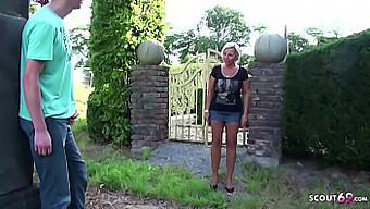 German Mom Gives A Handjob To Her Stepson In The Garden